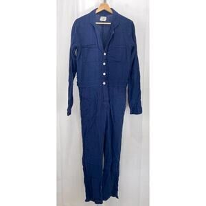 9SEED Long Sleeve Flight Suit Jumpsuit Crinkle Cotton Gauze Navy Blue Size S